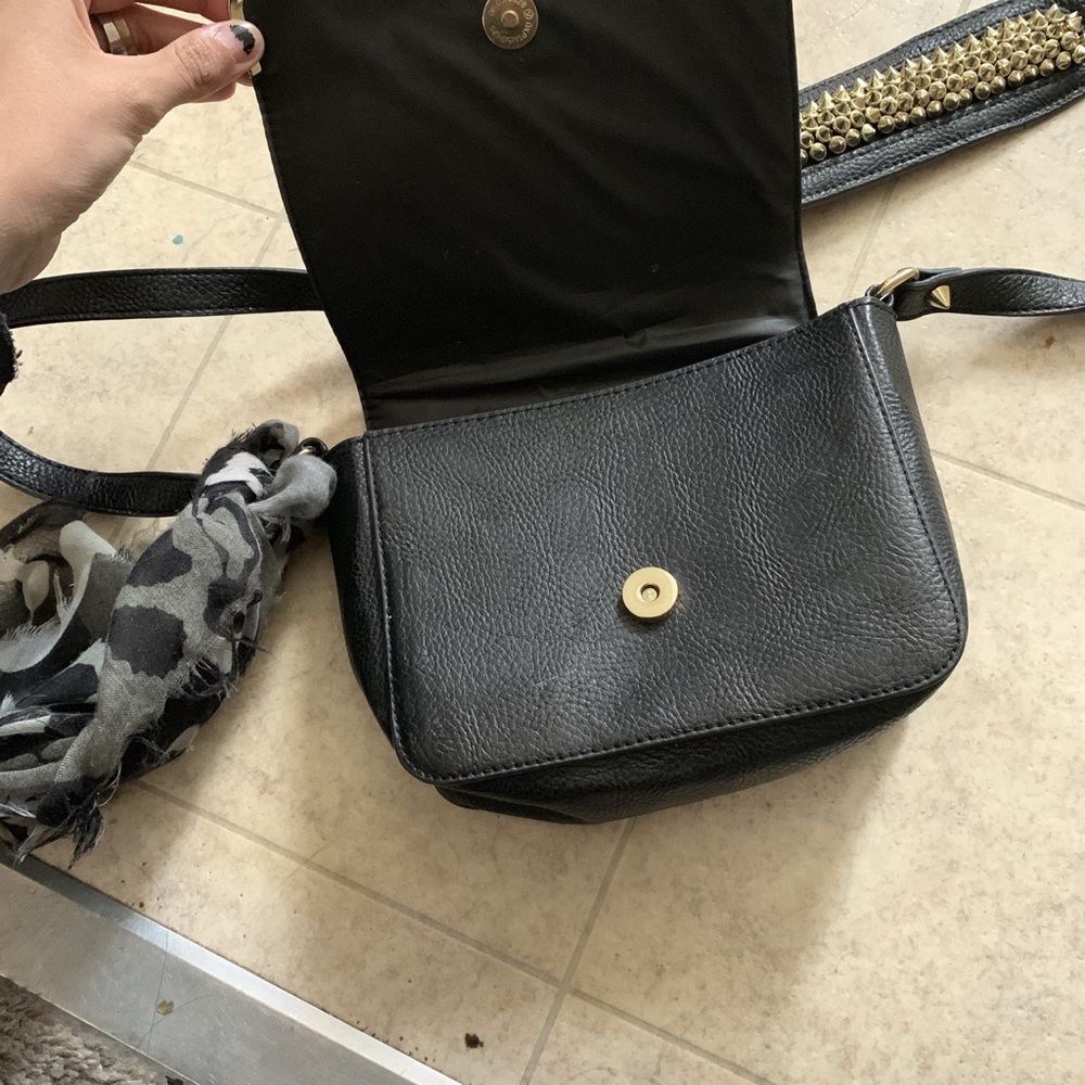 Studded faux leather crossbody bag